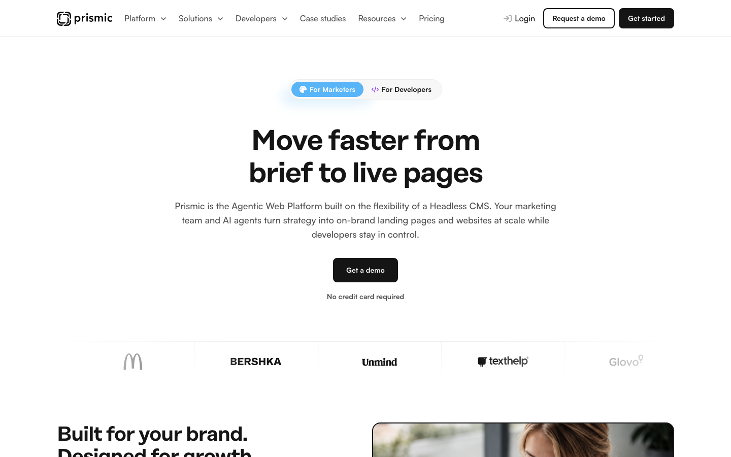 Agentic web CMS landing page screenshot
