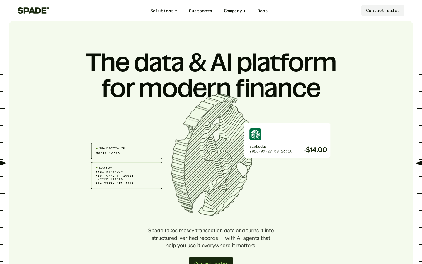 Transaction data intelligence landing page screenshot
